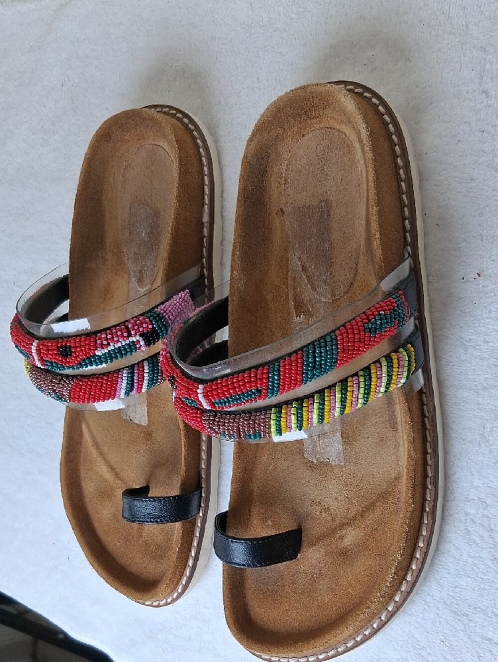 Andre Assous Red Beaded Slide Sandals with Multicolor Accents - Picture 2 of 6